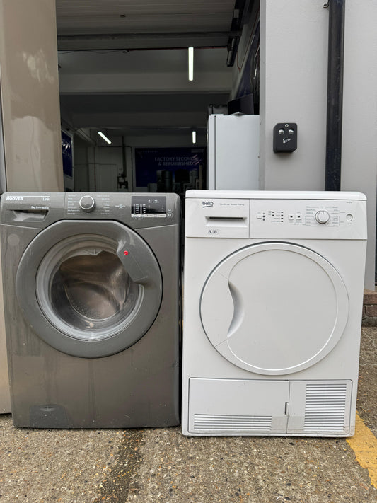 Refurbished Beko 8 kg Condenser Tumble Dryer + Hoover 8 kg 1600 rpm Washing Machine Combo