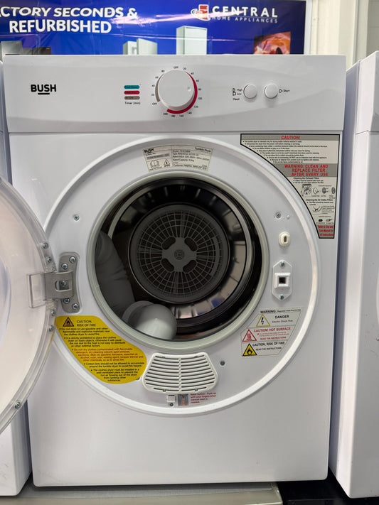 Bush TD3CNBW 3kg Vented Tumble Dryer - Compact, 3 Heat Settings - White - Unused - Grade A