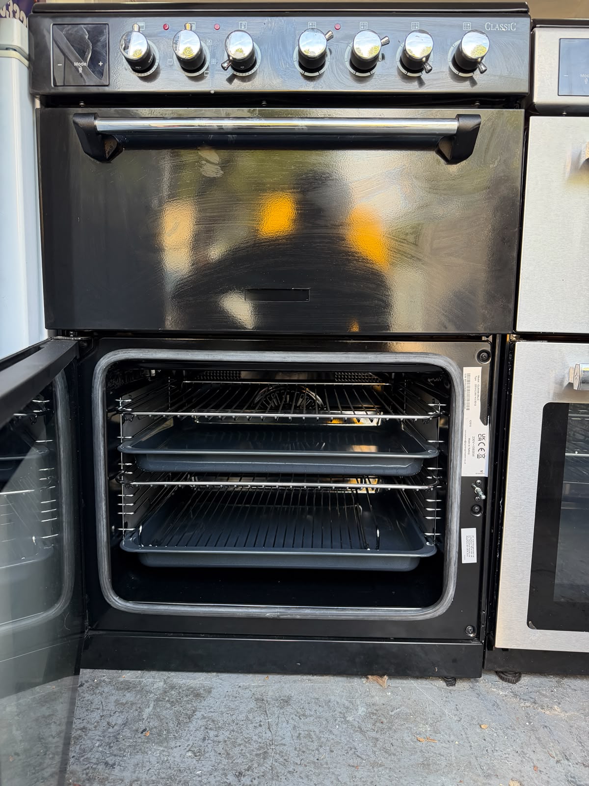Rangemaster CLA60ECBL/C Classic 60cm Double Oven Electric Ceramic Cooker – Black/Chrome – Unused Grade A