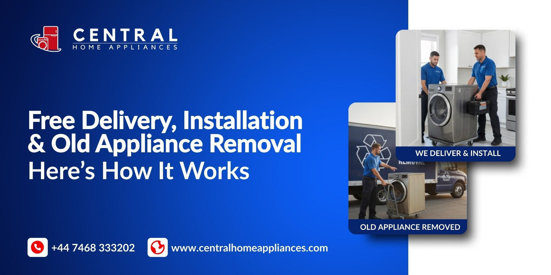 Central Home Appliances team delivering and installing a washing machine. Free delivery, installation, and old appliance removal service across London
