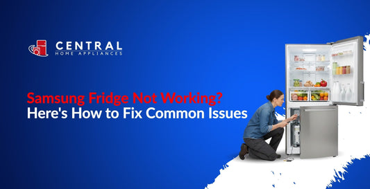 Solve Samsung fridge issues with easy DIY fixes. Woman repairing a Samsung refrigerator, addressing common cooling problems and maintenance tips