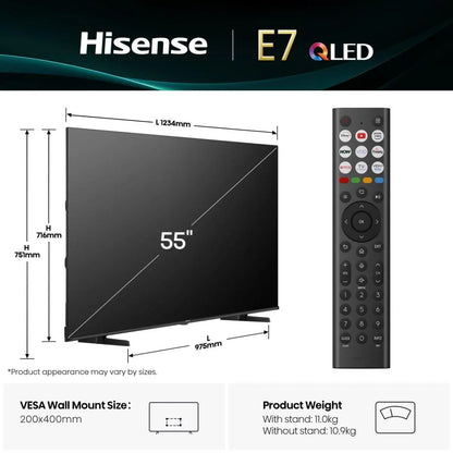 Hisense 55E7QTUK 55" 4K QLED Smart TV - Brand New Boxed