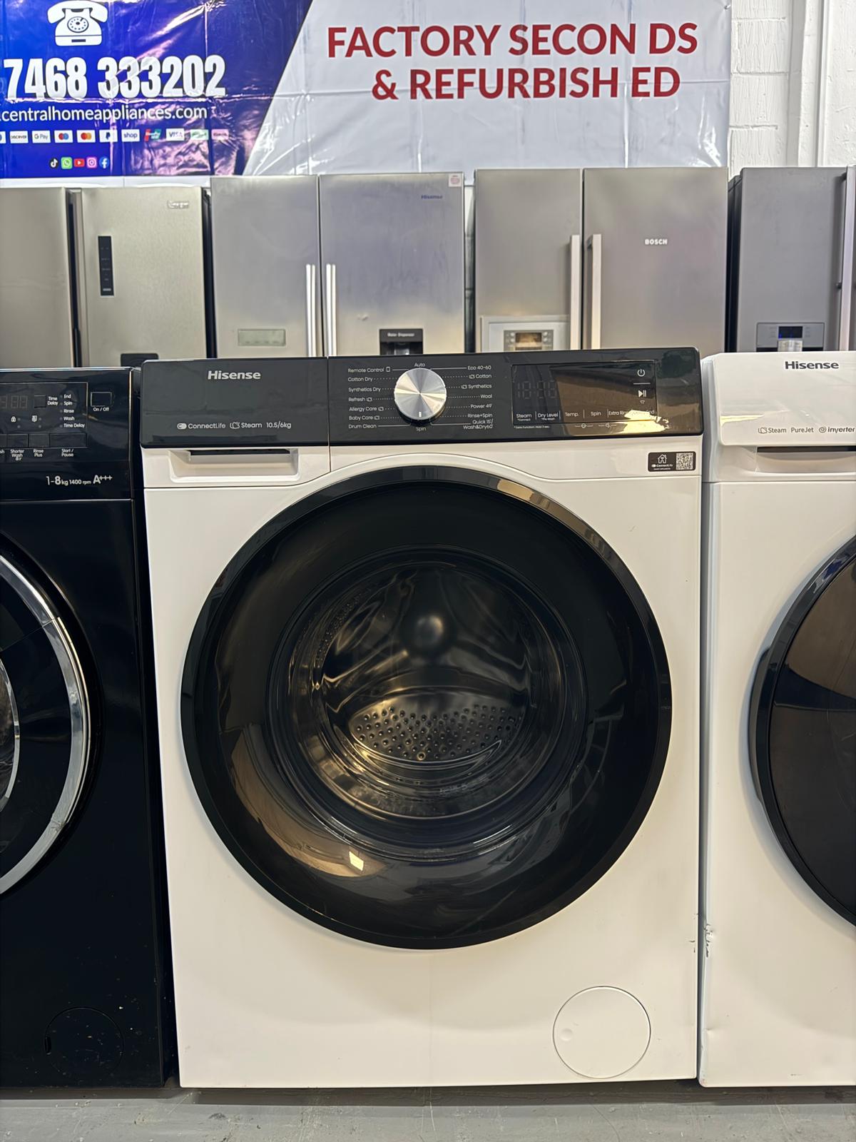 Hisense 10.5 kg Wash / 6 kg Dry 1400 Spin Washer Dryer – Factory Seconds | WD3S1043BW3