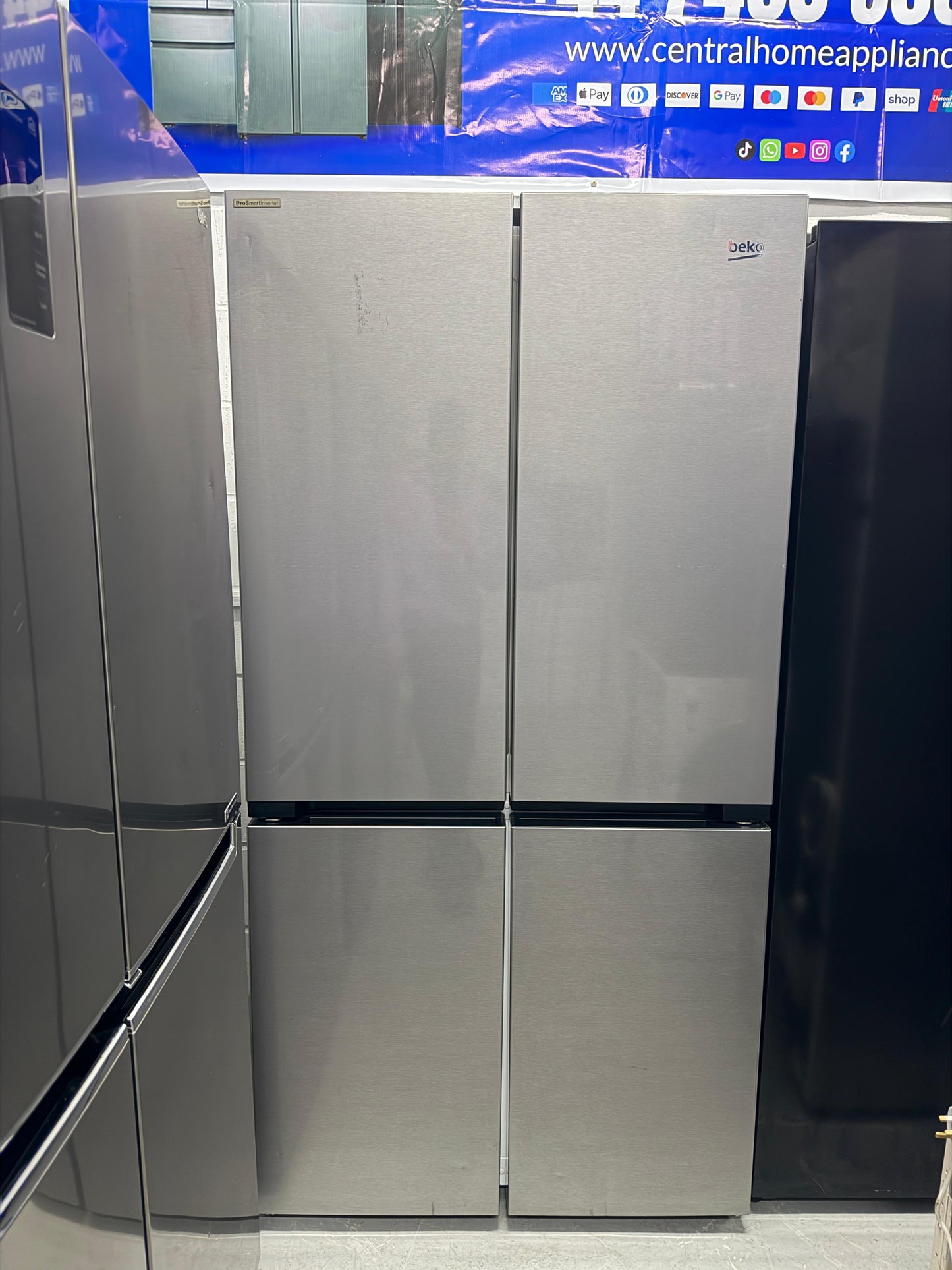 Refurbished Beko GN446224VPS 572L American-Style Fridge Freezer – Stainless Steel