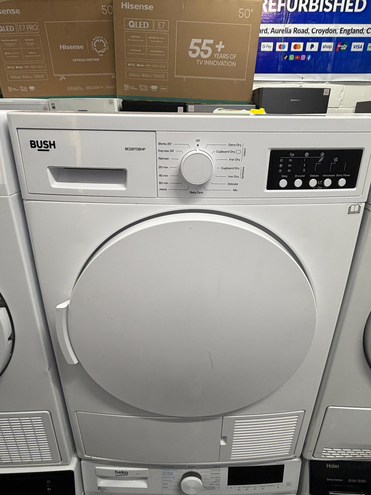 Refurbished Bush BCGBTD8HP 8 kg Heat Pump Tumble Dryer – White