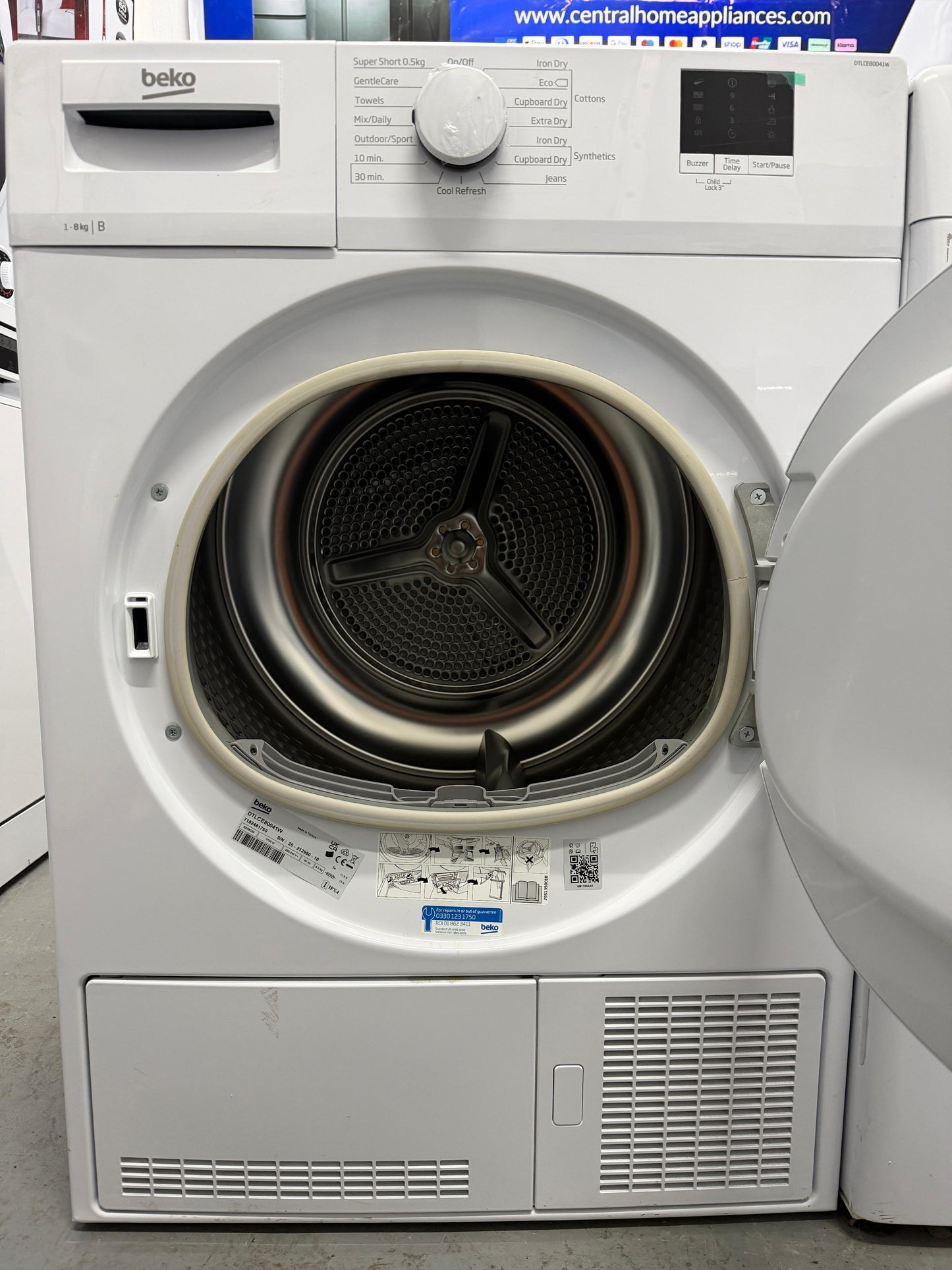 Refurbished Beko DTLCE80041W 8kg Condenser Tumble Dryer - White - Grade A