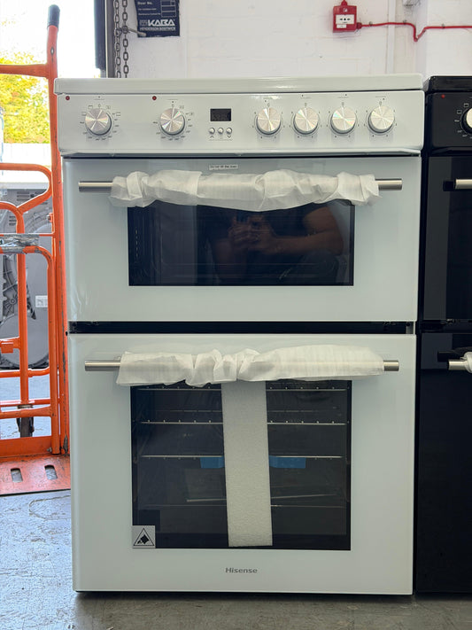 Hisense HDE3211BWUK 60cm Double Oven Electric Cooker with Ceramic Hob - White - Unused Grade A