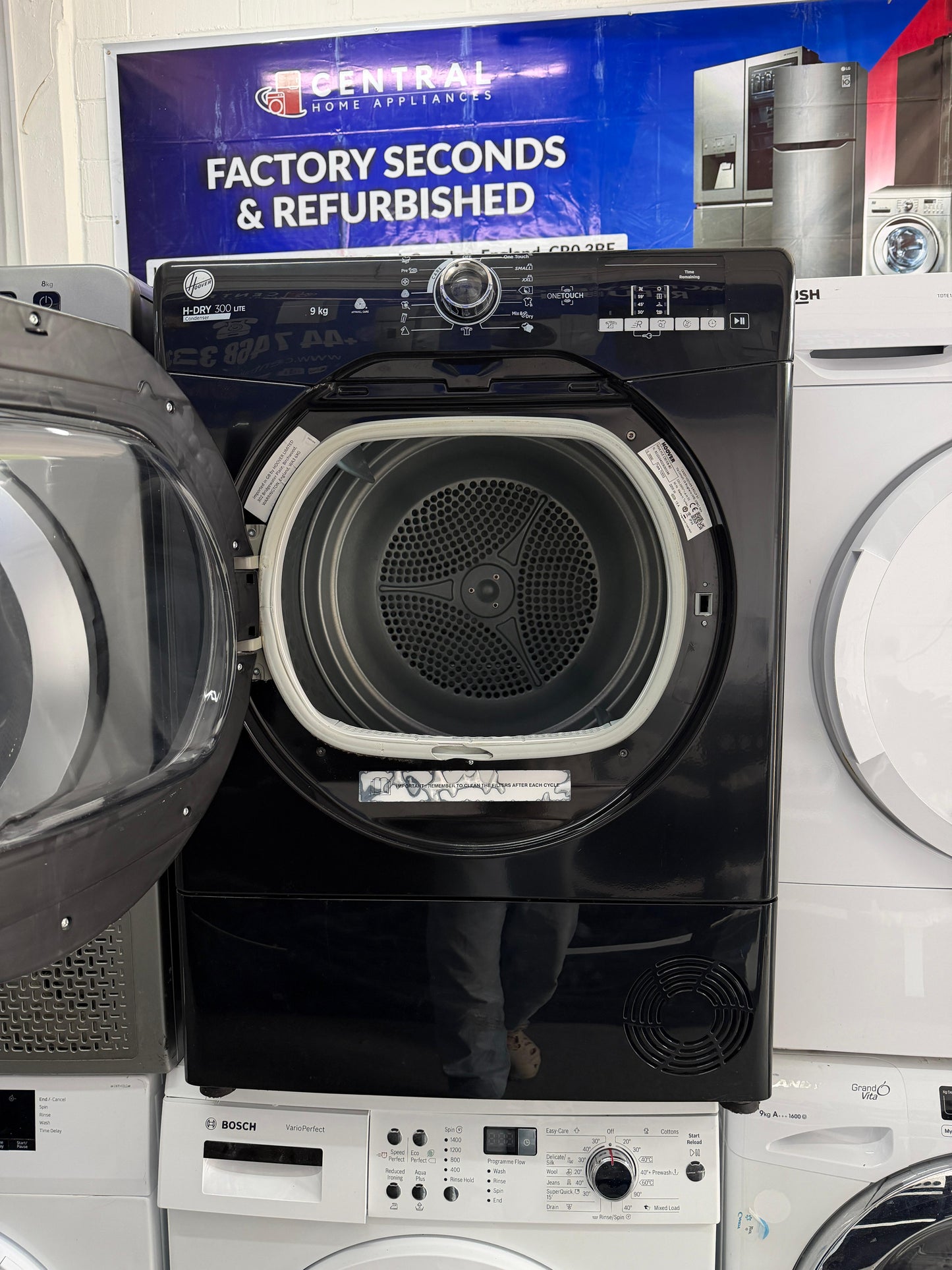 Refurbished Hoover HLEC9DGB-80 9kg Condenser Tumble Dryer - Black