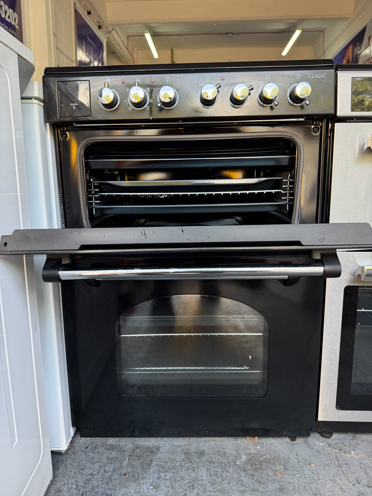 Rangemaster CLA60ECBL/C Classic 60cm Double Oven Electric Ceramic Cooker – Black/Chrome – Unused Grade A