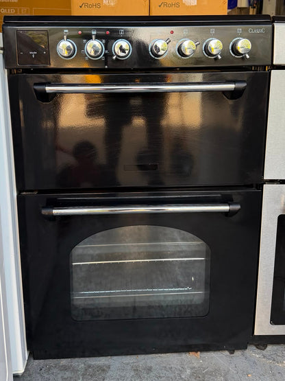 Rangemaster CLA60ECBL/C Classic 60cm Double Oven Electric Ceramic Cooker – Black/Chrome – Unused Grade A